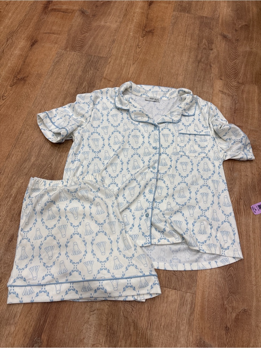 Light Blue Floral-Print Short Pajama Set - Soft Button-Front Top & Shorts